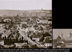 historické foto kostela (vpravo od Prašné brány)