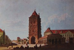 kresba kostela (vpravo od Prašné brány)