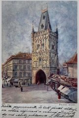 malba kostela (vpravo od Prašné brány)