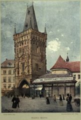 kresba kostela od Václava Jansty (vpravo od Prašné brány)