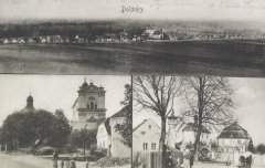 dobová pohlednice vsi s kostelem