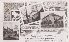 dobová pohlednice vsi s kostelem (vlevo dole)