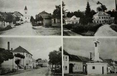 dobová pohlednice vsi s původní kaplí (vpravo dole)