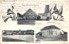 dobová pohlednice vsi s kaplí (vlevo dole)