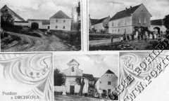 dobová pohlednice vsi s kaplí
