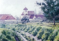 obraz vsi s kostelem