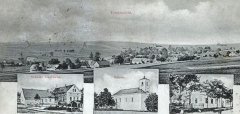 dobová pohlednice vsi s kostelem