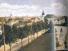 dobová pohlednice města s kostelem