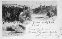 dobová pohlednice původní vsi s kostelem