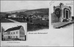 dobová pohlednice vsi s kostelem