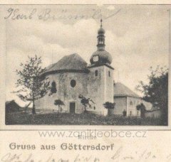 dobová pohlednice s motivem kostela