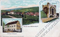 dobová pohlednice vsi s kostelem