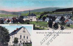 dobová pohlednice vsi s kostelem