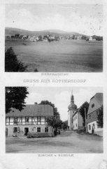 dobová pohlednice vsi s kostelem