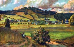 obraz vsi s kostelem od Gustava Zindela