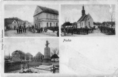 dobová pohlednice vsi s kostelem (vpravo)