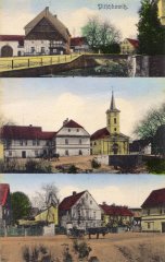 dobová pohlednice vsi s kostelem