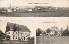 historické foto vsi s kaplí (nahoře vlevo)