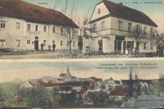 dobová pohlednice vsi s kostelem (na spodním obrázku)