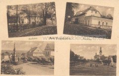 dobová pohlednice vsi s kostelem (vpravo dole)