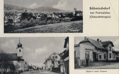 dobová pohlednice vsi s kaplí (na horním a levém dolním snímku)