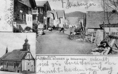 dobová pohlednice vsi s kostelem