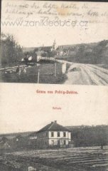 dobová pohlednice vsi s kostelem