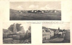 dobová pohlednice vsi s kostelem