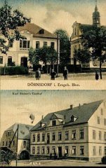 historická pohlednice vsi s kostelem