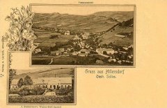 dobová pohlednice vsi s kostelem