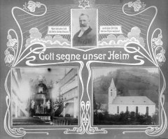 dobová pohlednice s námětem kostela a jeho interiéru
