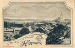dobová pohlednice městyse s kostelem