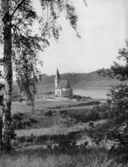 historické foto kostela při napouštění přehrady
