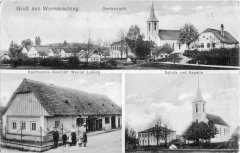 dobová pohlednice vsi s kostelem