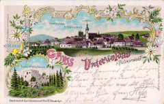 dobová pohlednice vsi s kostelem