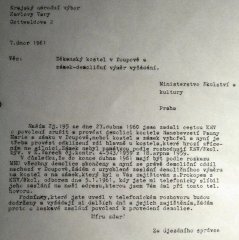 žádost o demolici kostela ze 7.2.1961