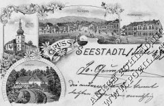 dobová litografie vsi s kostelem