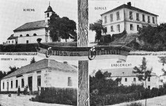 historická pohlednice obce s kostelem