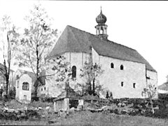 výřez snímku s kostelem z předchozí pohlednice