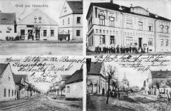 dobová pohlednice vsi s kostelem (vpravo dole)