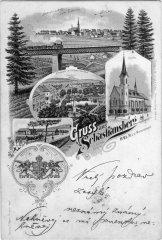 dobová pohlednice vsi s kostelem