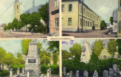 dobová pohlednice vsi s kostelem