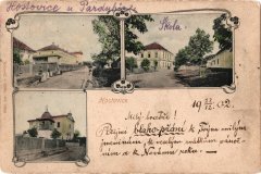 dobová pohlednice vsi s kostelem