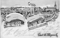 dobová pohlednice vsi s kostelem