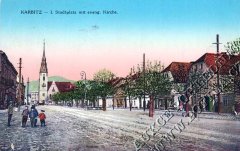 dobová pohlednice města s kostelem