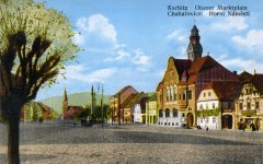 dobová pohlednice města s kostelem (v pozadí)
