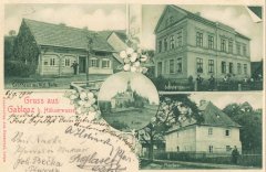 dobová pohlednice vsi s kostelem