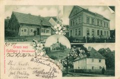 dobová pohlednice vsi s kostelem