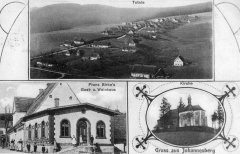 dobová pohlednice vsi s kostelem