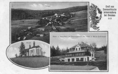 dobová pohlednice vsi s kostelem